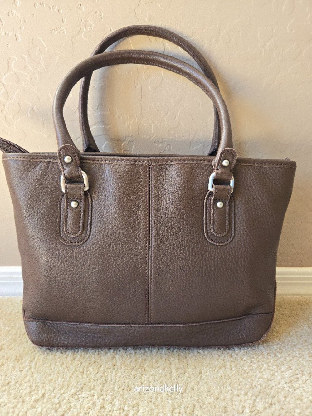 NWOT L.L. Bean Leather Satchel Purse Bag Handbag Brown Pinstripe Lining